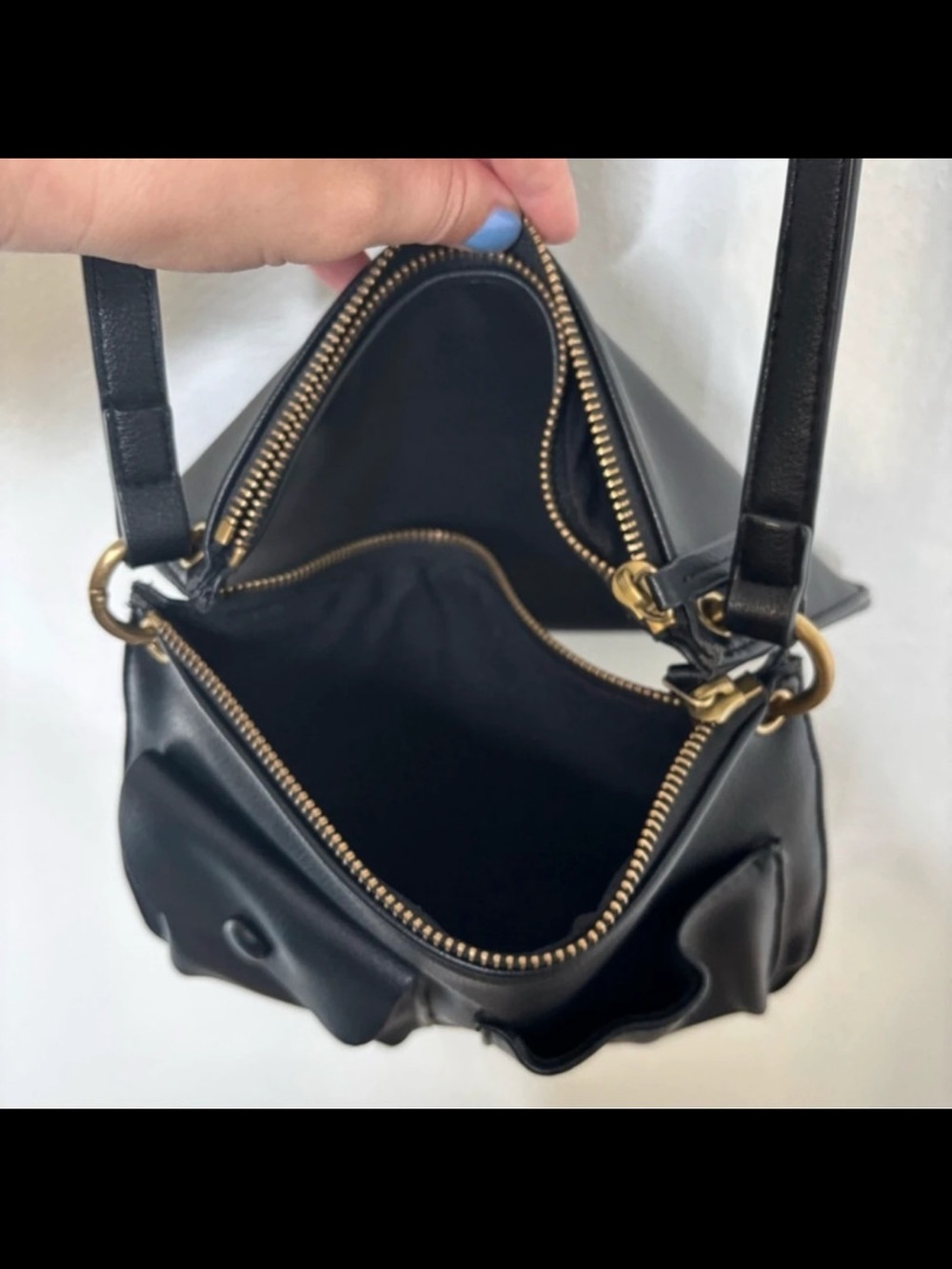 Anthropologie Black Pebbled Pocket Crossbody with Gold Hardware - Picture 6 of 8